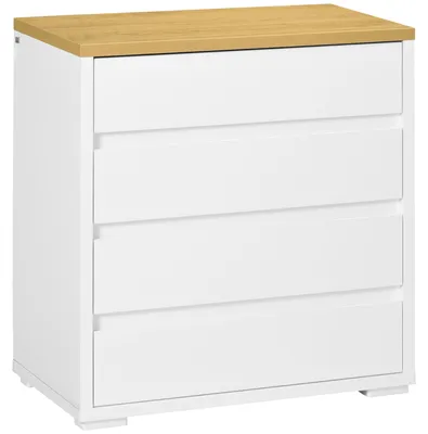 Imagen del producto de Cómoda Moderna con 4 Cajones Mueble Cajonera de Madera para Dormitorio Salón Habitación 70x37x75 cm Blanco y Natural