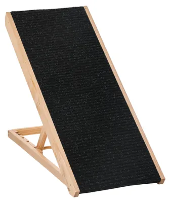 Produktbild von PawHut Haustierrampe Hundeleiter verstellbar Kiefernholz Schwarz+Naturholz