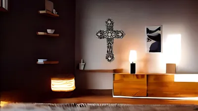 Produktbild von UHRIG Massives WAND KREUZ aus Gusseisen, Schmiedeeisen Kruzifix, 25cm hoch. Farbe: Antik Schwarz/Silber