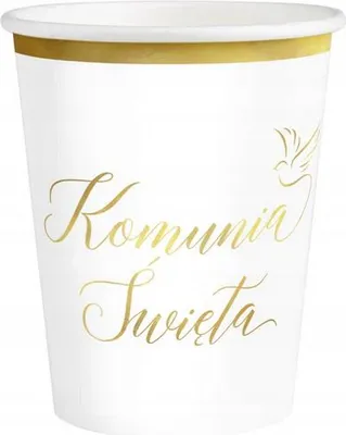 Immagine prodotto di Bicchieri di carta bianchi con bordo dorato KOMMUNION colomba 220ml 6 pz.