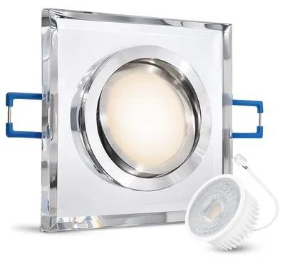 Produktbild von SSC-LUXon Design Glas Einbaustrahler flach mit LED 4W neutralweiß 230V - Deckenleuchte schwenkbar quadratisch Einbautiefe 27mm