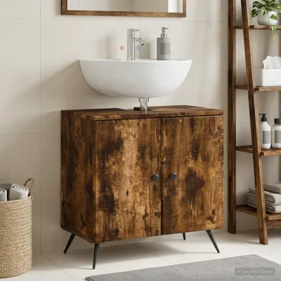 Immagine prodotto di Maison Exclusive - Mobile lavabo BREDA, finitura effetto legno rovere fumé, dimensioni 59,5 x 31,5 x 59 cm