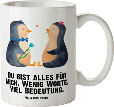 Produktbild von Mr. & Mrs. Panda weisse tasse Pinguin Pärchen - Weiß - Geschenk, Hochzeit, Liebe, Große, Pott, Hochzeitsgeschenk, Hochzeitstag, steingut, Keramiktasse, Teebecher
