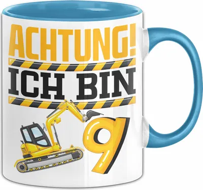 Produktbild von 9. Geburtstag Geschenk Tasse Becher Jungs Baustelle Geburtstagsgeschenk Achtung Ich Bin 9 (Blau)