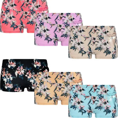 Produktbild von 6 x Damen Boxershorts Slips Panty Hot Pants Hipster Unterwäsche Blumen 8038 L
