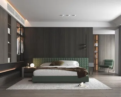 Produktbild von Modernes Bett Grün Gewebtes Kopfteil Polster Design Elegantes Schlafzimmer