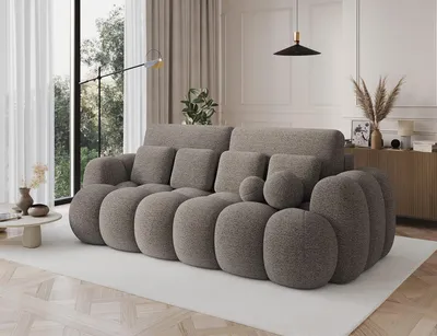 Produktbild von Schlafsofa, Sofa mit Schlaffunktion und Bettkasten, Polstersofa  aus Bouclé, Couch für Wohnzimmer, Sofagarnitur Wohnlandschaft mit Bettfunktion - Sofa Elvento - Dunkelbeige (Royal 20)