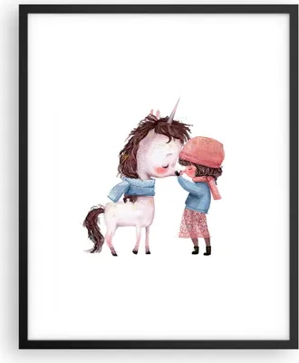 Produktbild von Gerahmtes Poster - Schwarzer Rahmen - Einhorn Mädchen Kinder - 40x50 cm - Wand Bild - Wanddeko - Wandbilder - Kunstposter - Wandposter - Bilderrahmen - Bilder - Kunstdruck - P2BPA40x50-4733