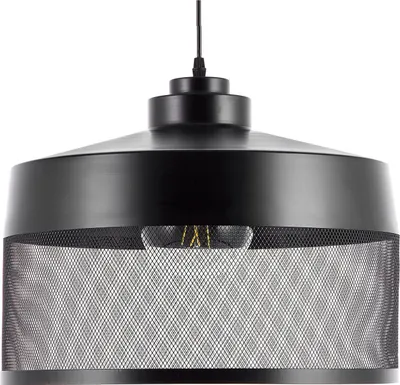 Produktbild von BELIANI Hängeleuchte Schwarz Metall runder Schirm mit Netz-Optik Vintage Minimalistischer Stil