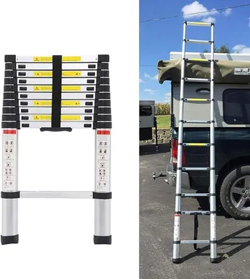Imagen del producto de Escalera telescópica de aluminio Silecomplaza de 3,2 metros, extensible, con capacidad de 150 kg, portátil, ligera, ideal para acceder a buhardillas, plegable, con pies de goma antideslizantes, certificado EN131, escalera multiusos, escalera de apoyo, escalera