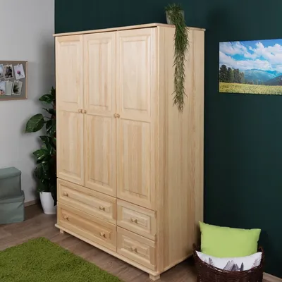 Produktbild von Kleiderschrank Kiefer Vollholz massiv natur 017 - Abmessung 190 x 133 x 60 cm (H x B x T)