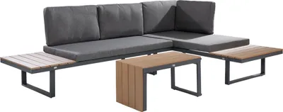 Produktbild von Gartenlounge - Holzimitat - Aluminiumrahmen - 6 Kissen in grau