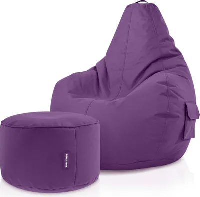 Produktbild von Green Bean® Sitzsack mit Rückenlehne + Hocker "Cozy+Stay" 80x70x90cm - Gaming Chair mit 230L EPS Perlen Füllung - Lila