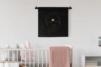 Produktbild von MuchoWow® Wandteppich Wandbehang Frau - Gold - Strichzeichnung 60x60 cm Tapisserie Dekoration Wandtuch - Dekorationen - Wand Decke