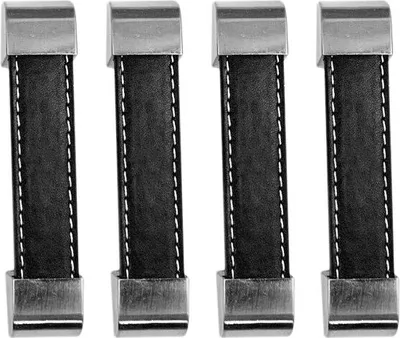 Produktbild von Set mit 4 schwarzen Ledergriffen (96 mm, Metallendstück)