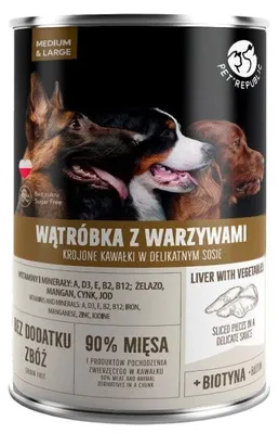 Zdjęcie produktu dla Mokra karma dla psa PetRepublic wątróbka, warzywa 1250 g