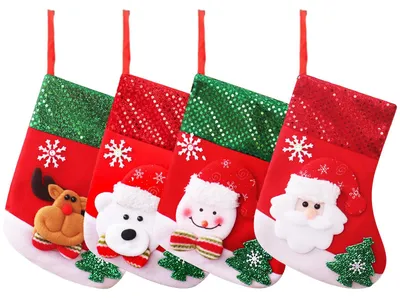 Weihnachtsstrümpfe, Set mit 4, zum Befüllen und Aufhängen