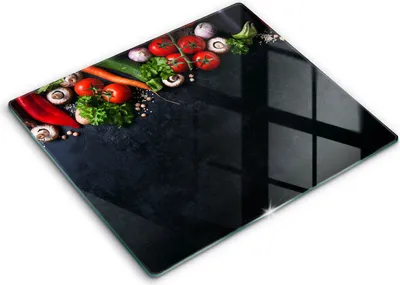 Zdjęcie produktu dla Deska kuchenna – 60 cm x 52 cm - Szklana deska do krojenia - Szkło hartowane – Antypoślizgowa - Kolorowe Warzywa