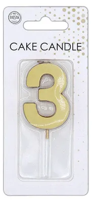Zdjęcie produktu dla Świeczka z cyframi, świeczka do tortu, 4,5 cm, złota, 3