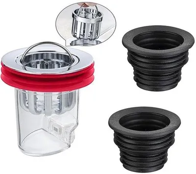 Obrázok produktu pre Odtokový ventil s 2 silikónovými hadicami, preplachovacím filtrom, do kuchyne, kúpeľne, práčky