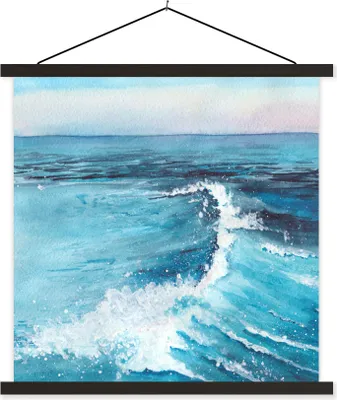 Produktbild von MuchoWow® Textilposter Meer - Golf - Aquarell 120x120 cm mit schwarzem Rahmen - Aufhängungsset