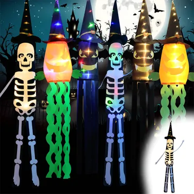 Obrázok produktu pre 1x Halloween dekorácia závesné svetlo ducha, LED Halloween dekorácia duch kostra závesná lampa na batérie pre párty bar terasy trávniky záhrady dvory strašidelné domy výzdoba dvora