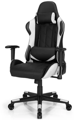 Gaming-Stuhl, ergonomisch, 90–160° neigbar, mit Kopf- und Lendenkissen, weiß
