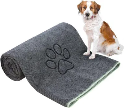 Productafbeelding van Microvezel handdoek voor huisdieren - super absorberend - grijs - 76 cm x 127 cm