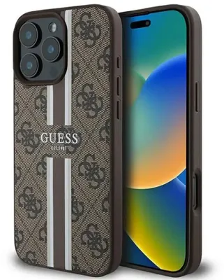 Produktbild von Guess 4G Printed Stripes MagSafe - iPhone 16 Pro Max Hülle (Braun)