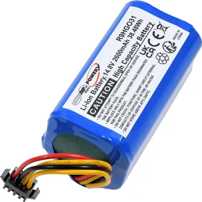 A blue lithium-ion battery pack with a black connector and colored wires.