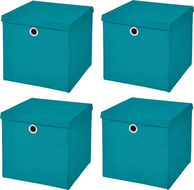 Produktbild von 4 Stück Türkis Faltbox 28 x 28 x 28 cm Aufbewahrungsbox faltbar mit Deckel