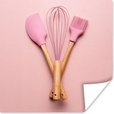 Produktbild von MuchoWow® Poster Küchenutensilien - Rosa - Backen 50x50 cm - Wohnzimmerdekoration