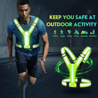 Immagine prodotto di Cintura riflettente con ricarica USB - Alta visibilità - Regolabile in vita e sulle spalle - Per jogging, corsa, ciclismo, escursionismo, moto
