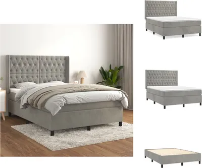 Immagine prodotto di vidaXL Letto a molle con materasso grigio chiaro 140x200 cm in velluto - Letti e strutture letto
