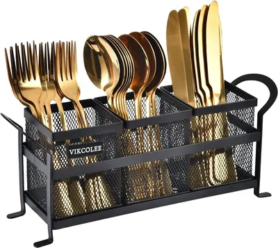Produktbild von Küchenutensilien und Besteck, Organizer für Gabeln, Löffel, perfekt für Küchenarbeitsplatte, Schwarz