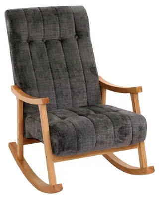 Produktbild von Schaukelstuhl HWC-K10, Relaxsessel, Holz Stoff/Textil Chenille (465g/m²) - dunkelgrau, Gestell Natur