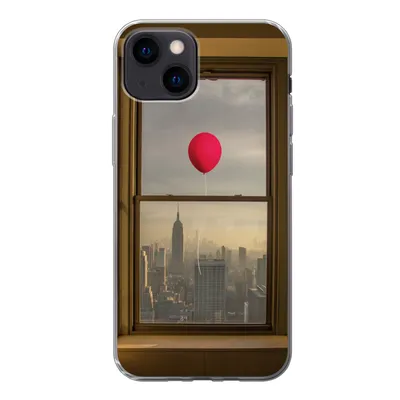 Produktbild von MuchoWow® Handyhülle Schutzhülle Hülle für iPhone 13 mini Roter Ballon fliegt an Fenster in New York vorbei Silikon Softcase Handy Hülle - Softcase