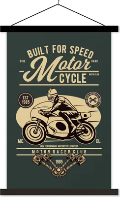 Produktbild von MuchoWow® Textilposter Mancave - Motorrad - Rennen - Vintage 120x180 cm mit schwarzem Rahmen - Fotos