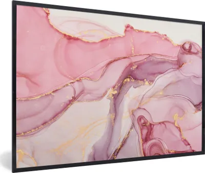 Produktbild von MuchoWow® Gerahmtes Poster Gold - Marmor - Rosa 90x60 cm - Poster mit Schwarzem Bilderrahmen Wandposter Rahmen Foto Bilder - Fotorahmen - Foto-Plakat