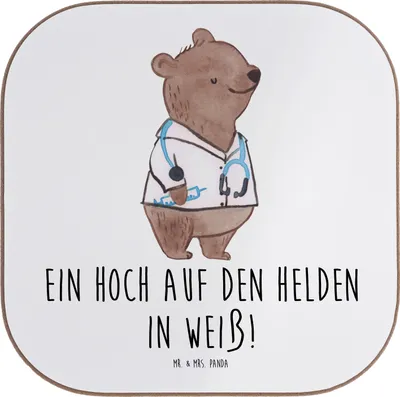 Produktbild von Mr. & Mrs. Panda Tassenuntersetzer Arzt Held - Weiß - Geschenk, Untersetzer für Gläser, Danke, Liebe, Pflege, Unterstützung, Respekt, gläseruntersetzer, Tischschoner