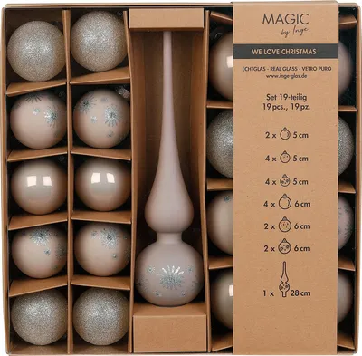 Produktbild von Inge‘s Christmas Decor 40868P416, Kugel-Weihnachtsschmuck, Glas, Grau, 19 Stück(e)