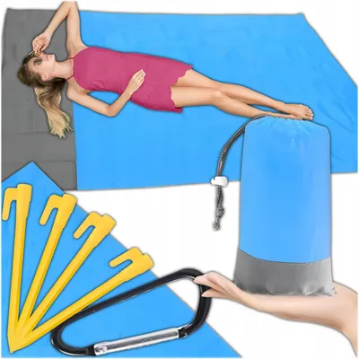 Immagine prodotto di KRUMAD Coperta da picnic XXL 210×200 cm impermeabile e resistente alla sabbia – coperta leggera da esterno per spiaggia, campeggio e festival con borsa, blu