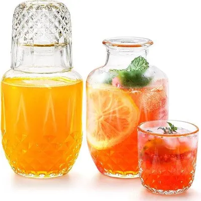 Productafbeelding van Waterkan met glazen beker, 530 ml, diamantglas, geschikt voor op een nachtkastje
