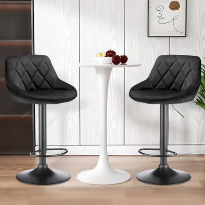 Produktbild von 2er Set Barhocker mit Lehne aus Samt - Barstuhl, Tresenhocker Küchenhocker Chorm-Schwarz