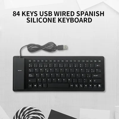 Obrázek produktu pro 84 kláves Španělská USB drátová silikonová klávesnice Skládací měkká silikonová voděodolná prachotěsná klávesnice pro stolní počítač Laptop