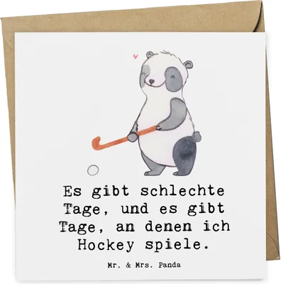 Produktbild von Mr. & Mrs. Panda Grußkarte Panda Hockey spielen - Weiß - Geschenk, Klappkarte, Verein, Feldhockey, doppelkarte, anlasskarte, faltkarte, Hockeyschläger, Glückwunschkarte