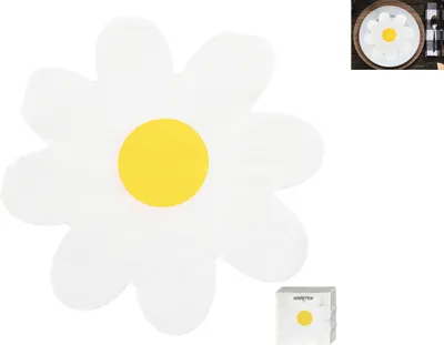 Produktbild von Servietten 'Blume' 72er Set 3lagig Papier weiß gelb stoffähnlich Tuch Motivservietten Gänseblümchen Frühling