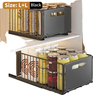 Obrázek produktu pro Organizér do kuchyňské skříňky, výsuvný design, dvoustupňové úložné prostory, 2 kusy, vysoký