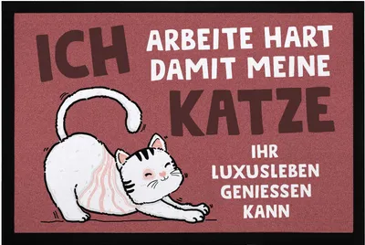 Produktbild von Fußmatte mit Spruch Ich arbeite hart, damit meine Katze ihr Luxusleben geniessen kann rutschfest & waschbar Moonworks® Katze 2 schwarz 60x40cm