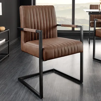 Produktbild von riess-ambiente Moderner Freischwinger Stuhl BIG ASTON Echtleder vintage braun Federkern Metall schwarz Esszimmerstuhl Essstuhl